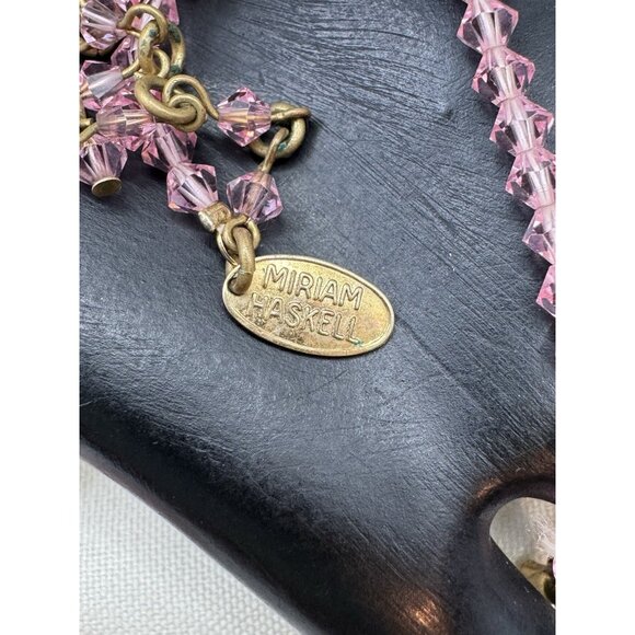 Miriam Haskell Pink Crystal Necklace Faceted Drop Vintage Signed Rare Estate - Picture 5 of 10